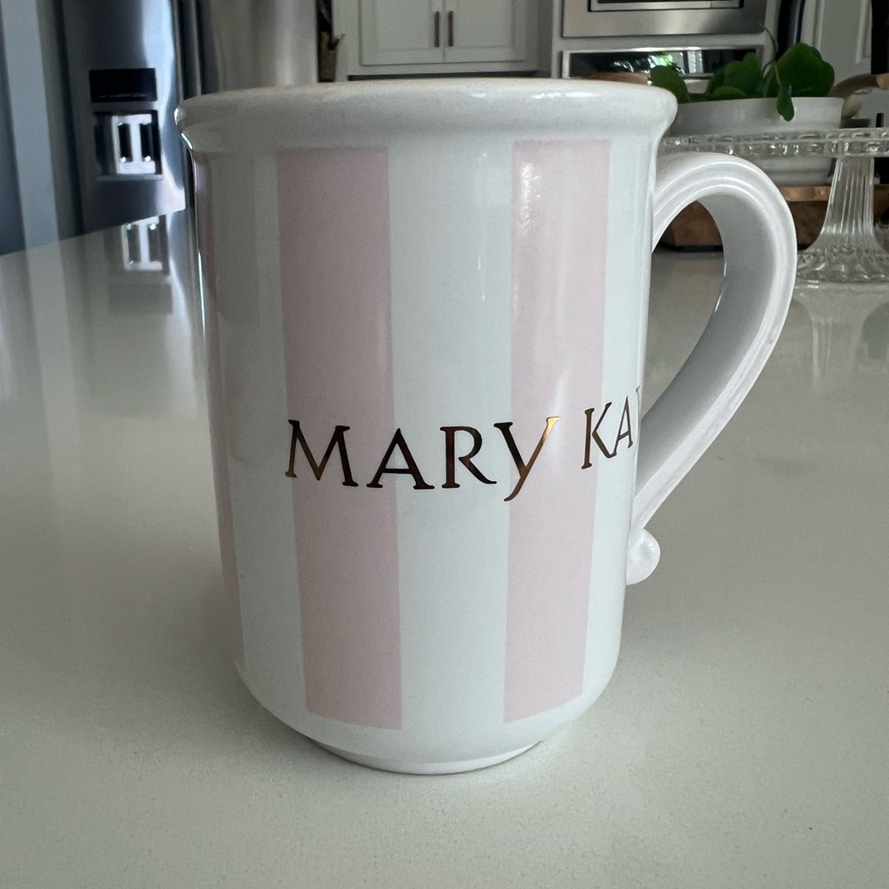 Mary Kay Vintage Coffee / Tea Mug - Pink & White Striped - Gold Script Ceramic - Picture 4 of 11